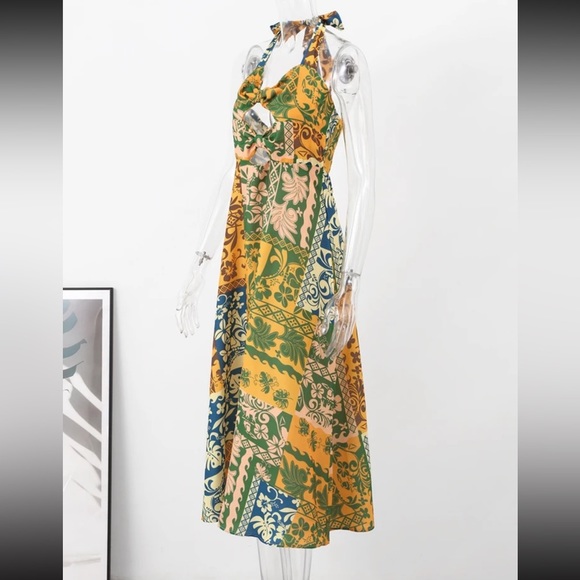 Alexia Printed Cut Out Halter Backless A-Line Midi Dress - Picture 4 of 8